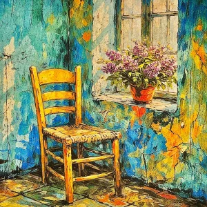 Pannello tessuto SEDIA ALLA FINESTRA 47x47 cm