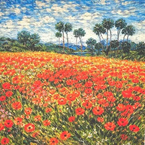 Pannello tessuto CAMPO DI PAPAVERI 47x47 cm