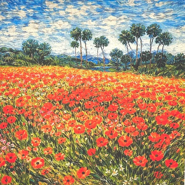 Pannello tessuto CAMPO DI PAPAVERI 47x47 cm