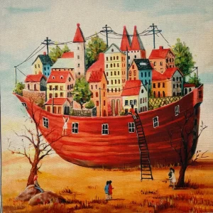 Pannello tessuto Città in Barca 46x46 cm