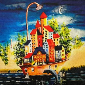 Pannello tessuto Città in Vasca 46x46 cm