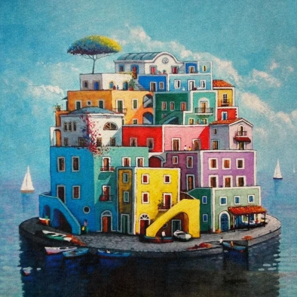 Pannello tessuto Isoletta Colorata 46x46 cm