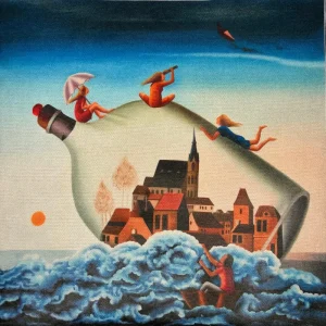 Pannello tessuto Città tra le Onde 46x46 cm