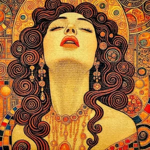 Pannello tessuto Donna Stile Klimt Capelli Ricci 47x47 cm