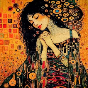 Pannello tessuto Donna Stile Klimt con Vestito Colorato 47x47 cm