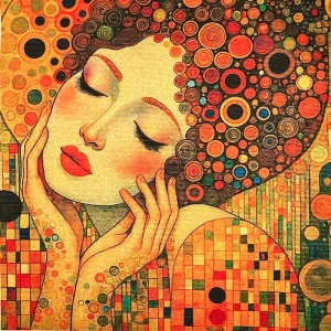Pannello tessuto Donna Stile Klimt Appoggiata Sulle Mani 47x47 cm