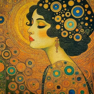 Pannello tessuto Donna Stile Klimt Capelli Neri 47x47 cm