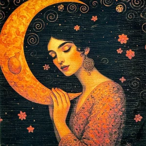 Pannello tessuto Donna Stile Klimt Luna 47x47 cm