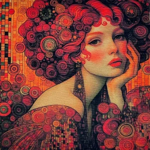 Pannello tessuto Donna Stile Klimt Capelli Rossi 47x47 cm