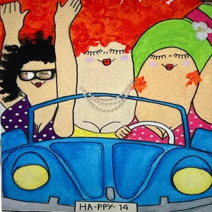 Pannello tessuto Donne Stile Botero in Auto 46x46 cm
