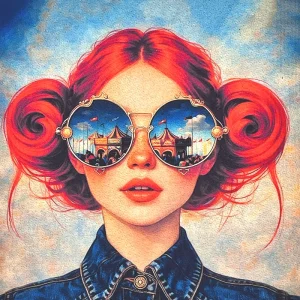 Pannello tessuto Donna con Occhiali a Specchio 47x47 cm