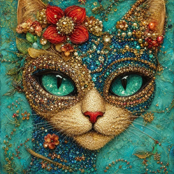 tc-pannello-001-brilliant-cat-gatto-maschera-oro-turchese-1.webp Pannello tessuto Gatto maschera oro turchese 47x47 cm
