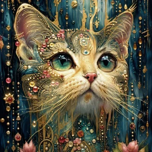 Pannello tessuto Gatto dorato gioiello 47x47 cm