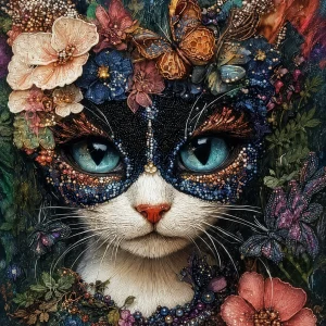 Pannello tessuto Gatto maschera floreale 47x47 cm
