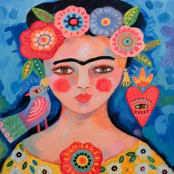 tc-pannello-011-art-lulu-ritratto-folk-fiori-rossi-e-uccello-1.webp Pannello tessuto Ritratto folk fiori rossi e uccello 47x47 cm