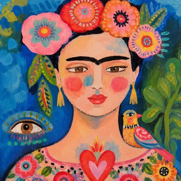 tc-pannello-013-art-lulu-ritratto-folk-profilo-fiori-rosa-1.webp Pannello tessuto Ritratto folk profilo fiori rosa 47x47 cm