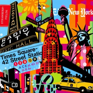 Pannello tessuto New York Times Square Taxi 47x47 cm