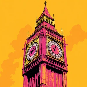 Pannello tessuto London Big Ben Orange Sky 47x47 cm