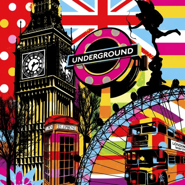 Pannello tessuto London Underground Big Ben 47x47 cm