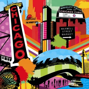 Pannello tessuto Chicago Pop Art 47x47 cm