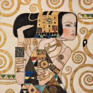 Pannello tessuto Ritratto donna dorata 47x47 cm