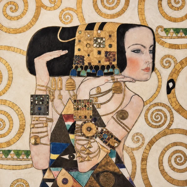 Pannello tessuto Ritratto donna dorata 47x47 cm