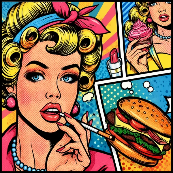 tc-pannello-026-art-poposo-donna-pop-art-rossetto-e-hamburger-1.webp Pannello tessuto Donna pop art rossetto e hamburger 47x47 cm