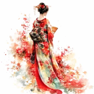 Pannello tessuto Geisha kimono rosso schiena 47x47 cm