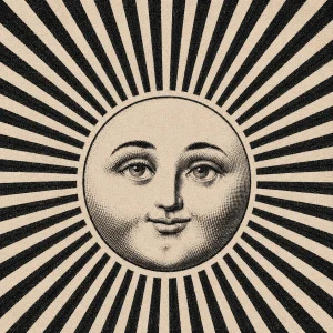 Pannello tessuto Sole vintage a raggi 47x47 cm