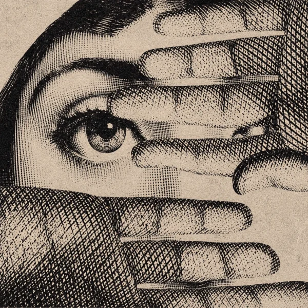 tc-pannello-058-fornasetti-style-occhio-e-mani-surrealiste-1.webp Pannello tessuto Occhio e mani surrealiste 47x47 cm