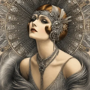 Pannello tessuto Donna art deco profilo grigio 47x47 cm