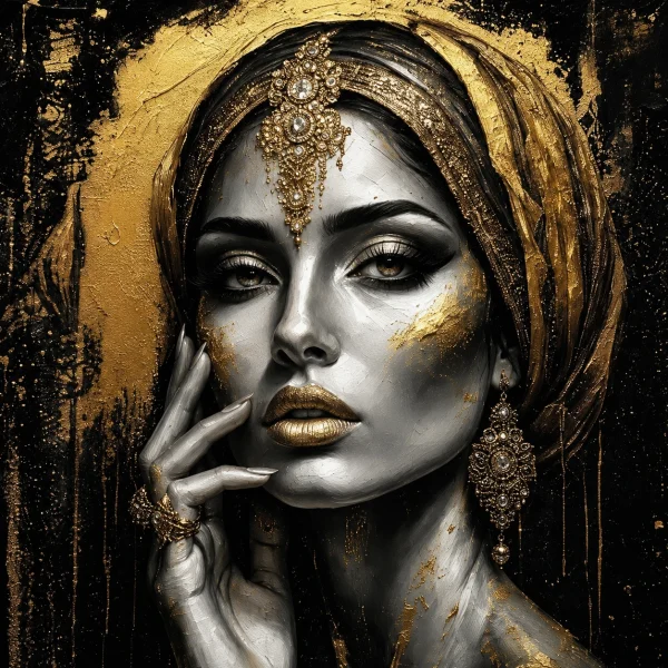 Pannello tessuto Volto regale oro nero 47x47 cm